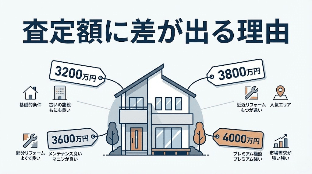 不動産査定価格に差が出るイメージ図
