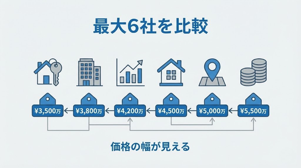 最大6社比較で価格差が分かる図解イメージ