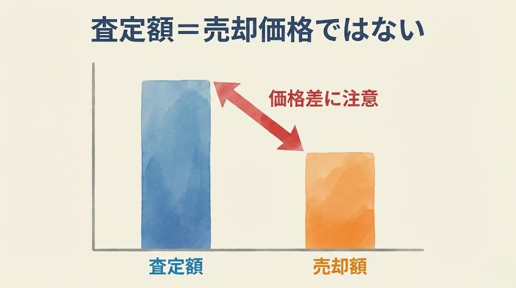 査定額と売却額の違いを示すグラフイメージ
