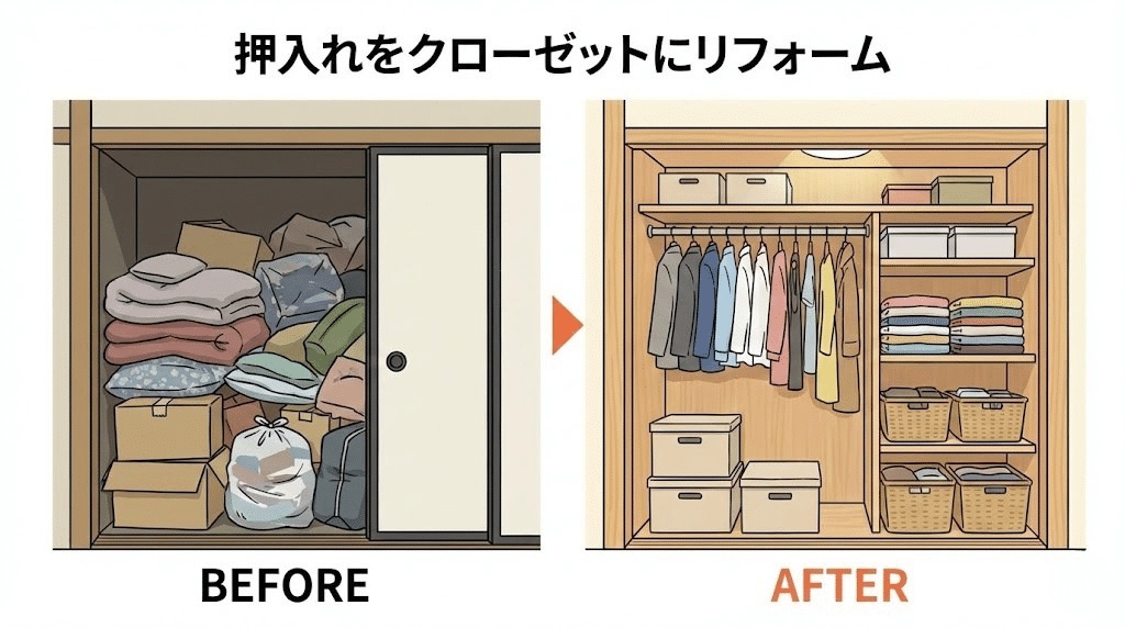 和室の押入れのビフォーアフター比較イラスト