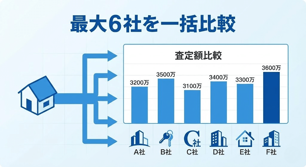 不動産一括査定で複数社を比較するイメージ