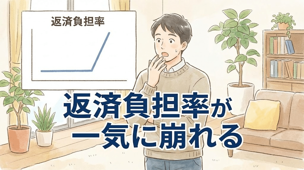 ダブルローンのリスク|返済負担率の上昇や金利・収入変動に弱い構造を示したイラスト