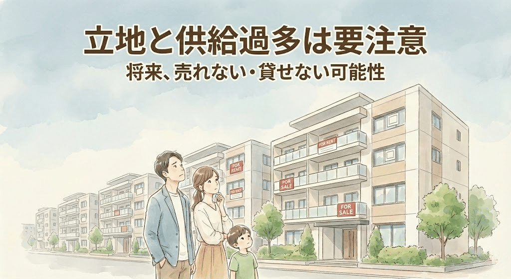 供給過多エリアに建つ新築マンションのイメージイラスト