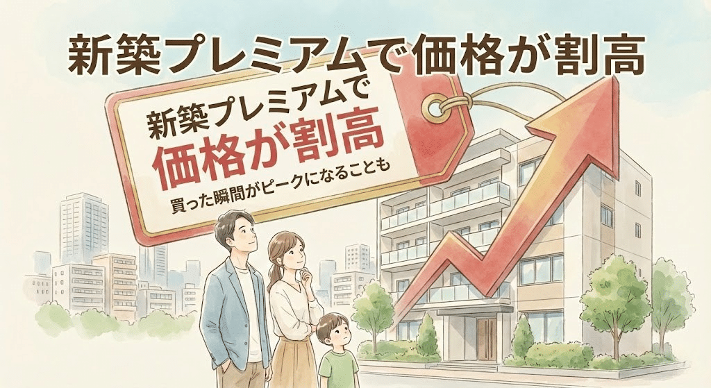新築マンションの価格が割高になりやすいことを示すイラスト