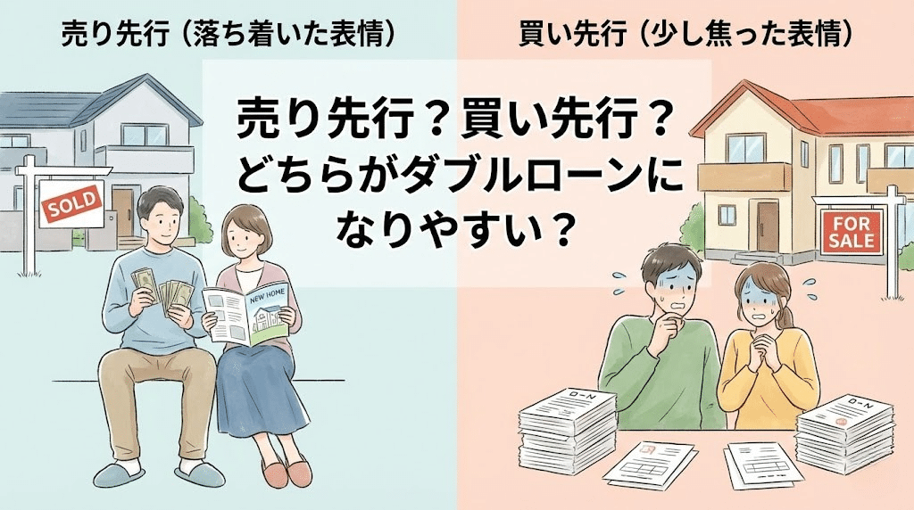 売り先行と買い先行を比較するイラスト|ダブルローンになりやすい住み替えパターン