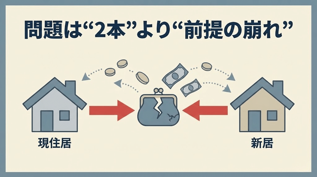 ダブルローンがやばいと言われる理由を整理したイラスト|住宅ローン二重借入の注意点