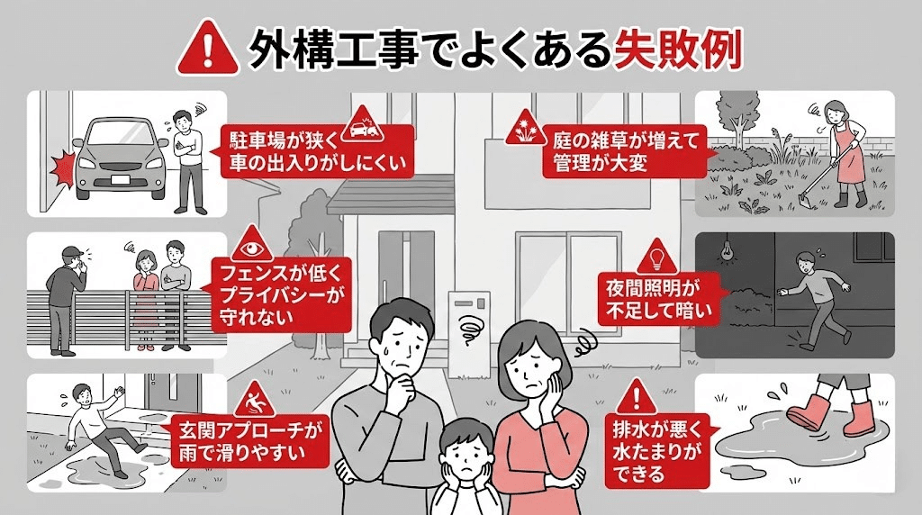 外構工事でよくある失敗例をまとめた図解