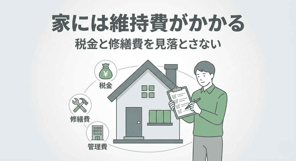 離婚後に家を所有することで発生する税金や維持費を示したイラスト