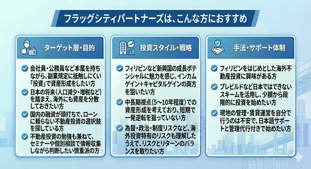 フラッグシティパートナーズは、こんな方におすすめ