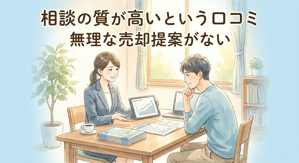 不動産エージェントと相談しながら売却方針を整理している様子のイラスト