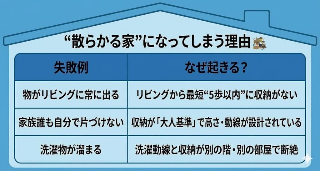 散らかるように設計されている注文住宅