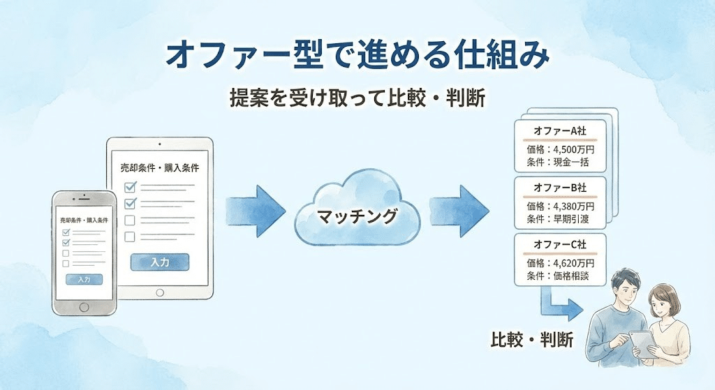 テラスオファーのオファー型で売却・購入を進める仕組みのイラスト
