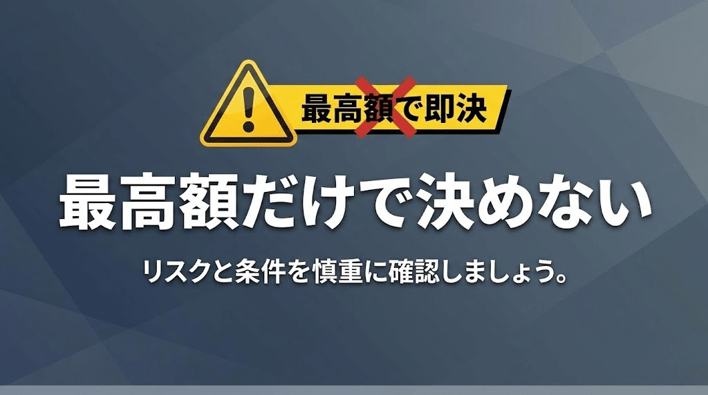 高額査定だけで決めるリスクを示すイメージ