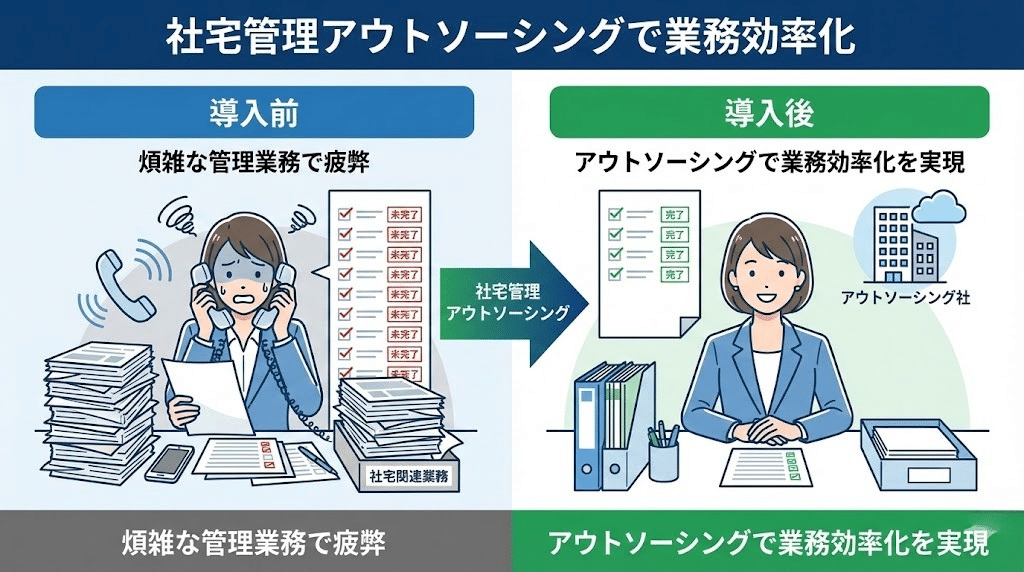社宅管理アウトソーシングによる業務削減効果を示す図