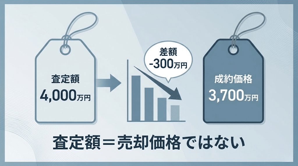 査定額と実際の売却価格の差を示すイメージ図