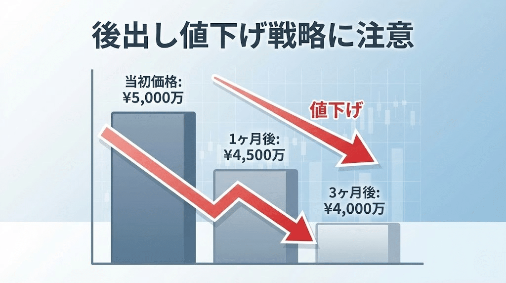 不動産売却で段階的に値下げされるイメージ