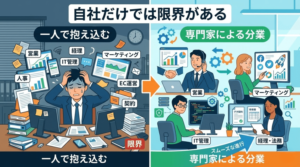 外部パートナー活用で業務効率が改善するイメージ