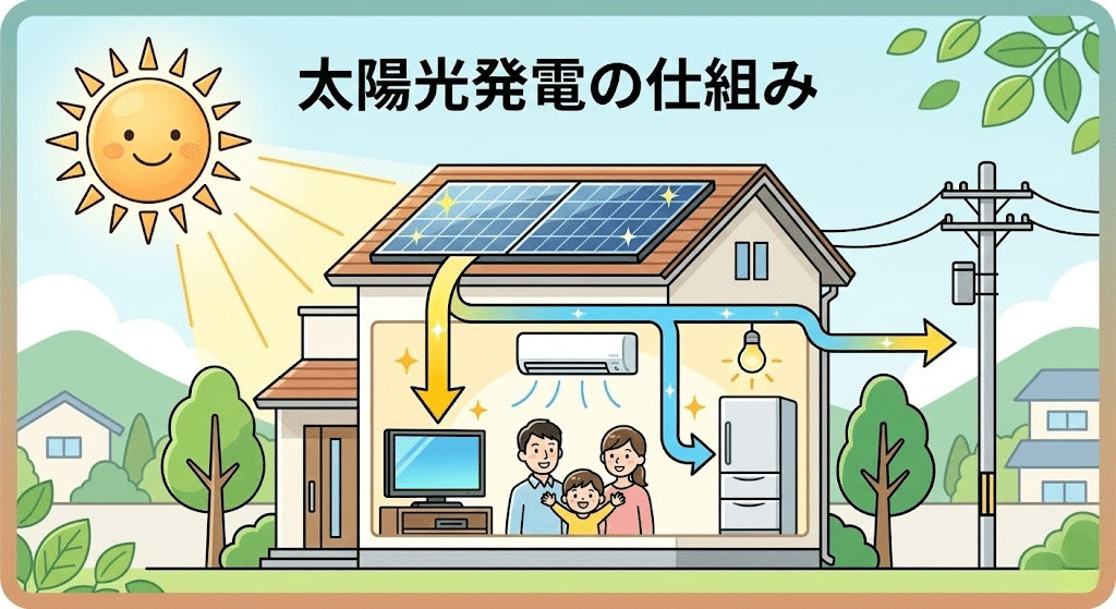 太陽光発電の仕組み解説イラスト