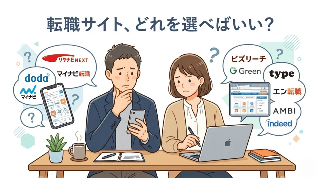 転職サイト選びで迷う人のイメージ
