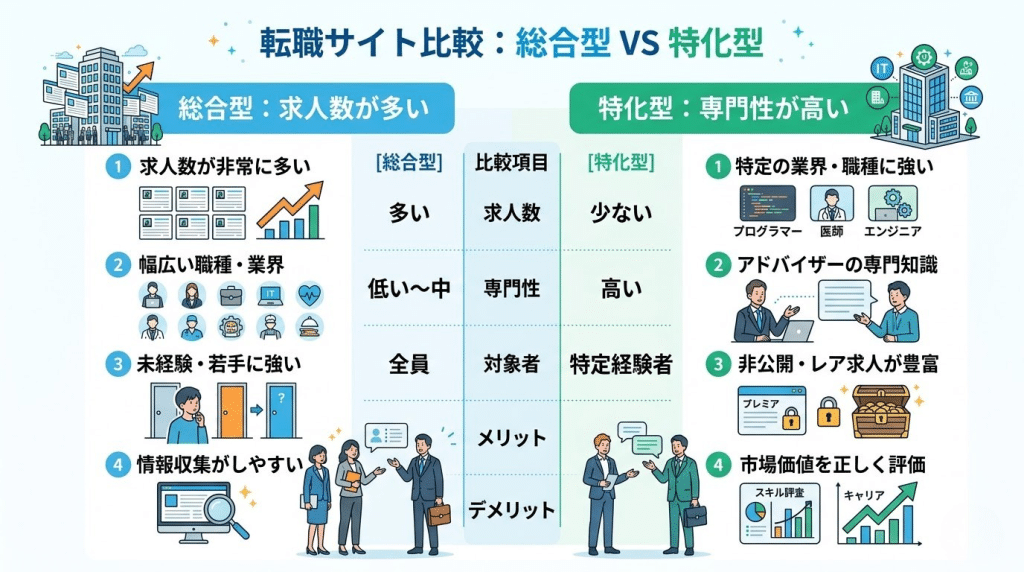 総合型と特化型転職サイトの違い