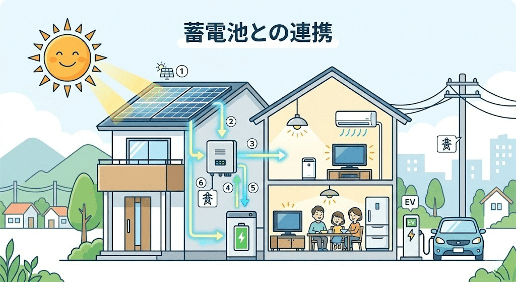 太陽光発電と蓄電池の連携イメージ
