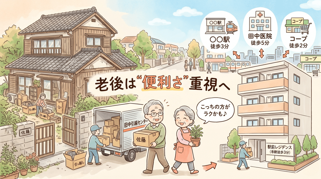 高齢夫婦がコンパクトなマンションへ住み替え