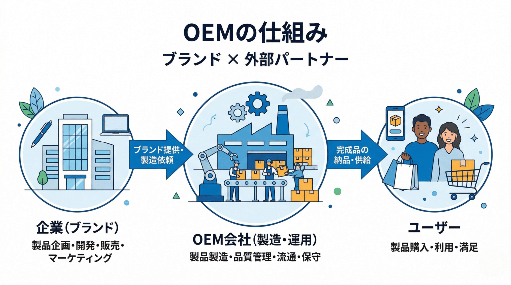OEMの仕組みを横長図解で表現したイラスト
